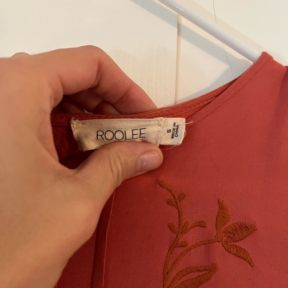 Roolee Rust Floral Embroidered Midi Dress